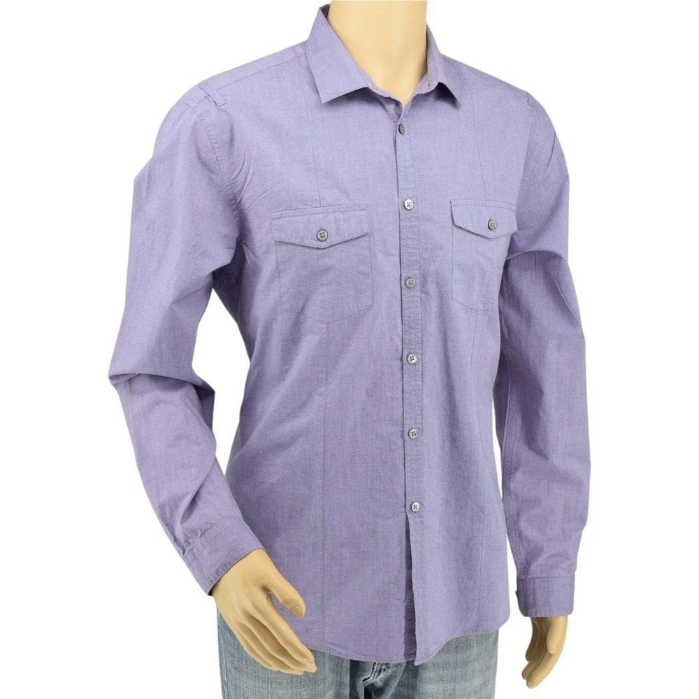 John Varvatos Star USA Slim Fit Lavendar Military Utility Slub Shirt Sz L - W362